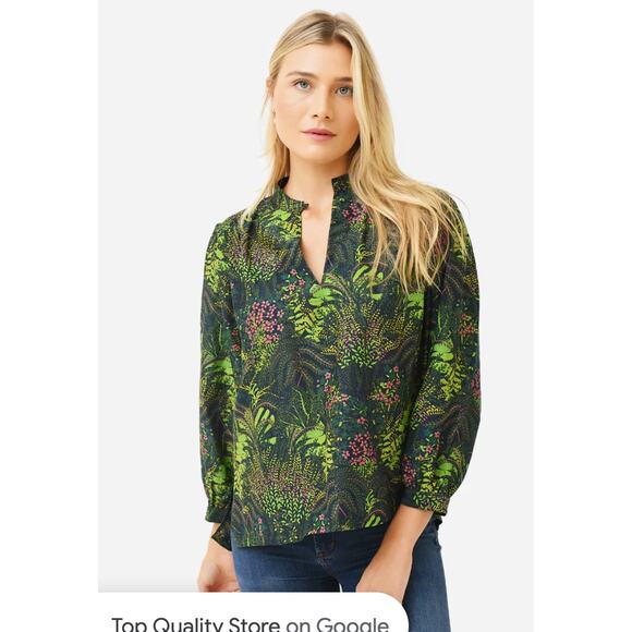 Birds of Paradis TROVATA Bailey long sleeve Silk Cotton Blouse Top Floral green - Picture 1 of 4